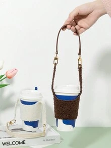 毛絨杯套白色冬季手持軟奶茶杯蓋飲料杯套 - 白色 - 查看 9