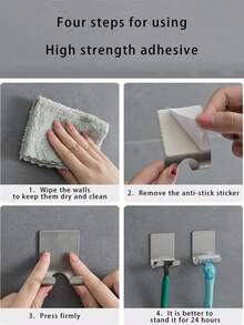 1 件浴室不鏽鋼刮鬍刀支架,附強力吸盤、多功能刮鬍刀支架、數據線收納、防滑掛鉤 - 銀色 - 查看 3