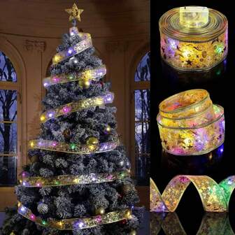 1PACK 1/2/5/10M Ribbon Lights Mini Lights Copper Wire Fairy String Lights For New Year Party Weddings DIY Tree Bows Decoration(Silver/Gold)Christmas Decor Christmas Gift Thanksgiving Christmas Tree Decor Ornaments Christmas Light Bedroom Decor Home Decor Party Decor Holiday Festival Room Decor