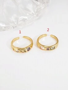 1個女款華麗的銅質圓形設計,配有彩色立體閃鑽裝飾的開口戒指,適合約會和聚會,是一個絕佳的禮物選擇。 - 彩色 - 查看 1