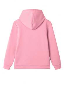 少女卡通图案印花卫衣，加厚带帽设计，适合年轻学生，秋冬季穿着 - 粉色 - 查看 2