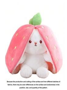 18cm Pink Hide-and-seek Bunny Plush Toy With Easter Carrot & Strawberry Design, Cute Rabbit Stuffed Animal In Carrot Pouch, Zipper Bunny For Home Decor, Easter Bunny Gift - Pink - View 1