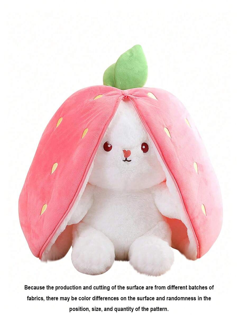 18cm Pink Hide-and-seek Bunny Plush Toy With Easter Carrot & Strawberry Design, Cute Rabbit Stuffed Animal In Carrot Pouch, Zipper Bunny For Home Decor, Easter Bunny Gift - Pink - View 1