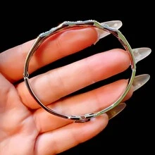 3pcs/Set Cubic Zirconia Paved Geometric Bangle, Minimalist & Versatile Bracelet With A Touch Of Luxury - Silver - View 2