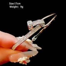 3pcs/Set Cubic Zirconia Paved Geometric Bangle, Minimalist & Versatile Bracelet With A Touch Of Luxury - Silver - View 6