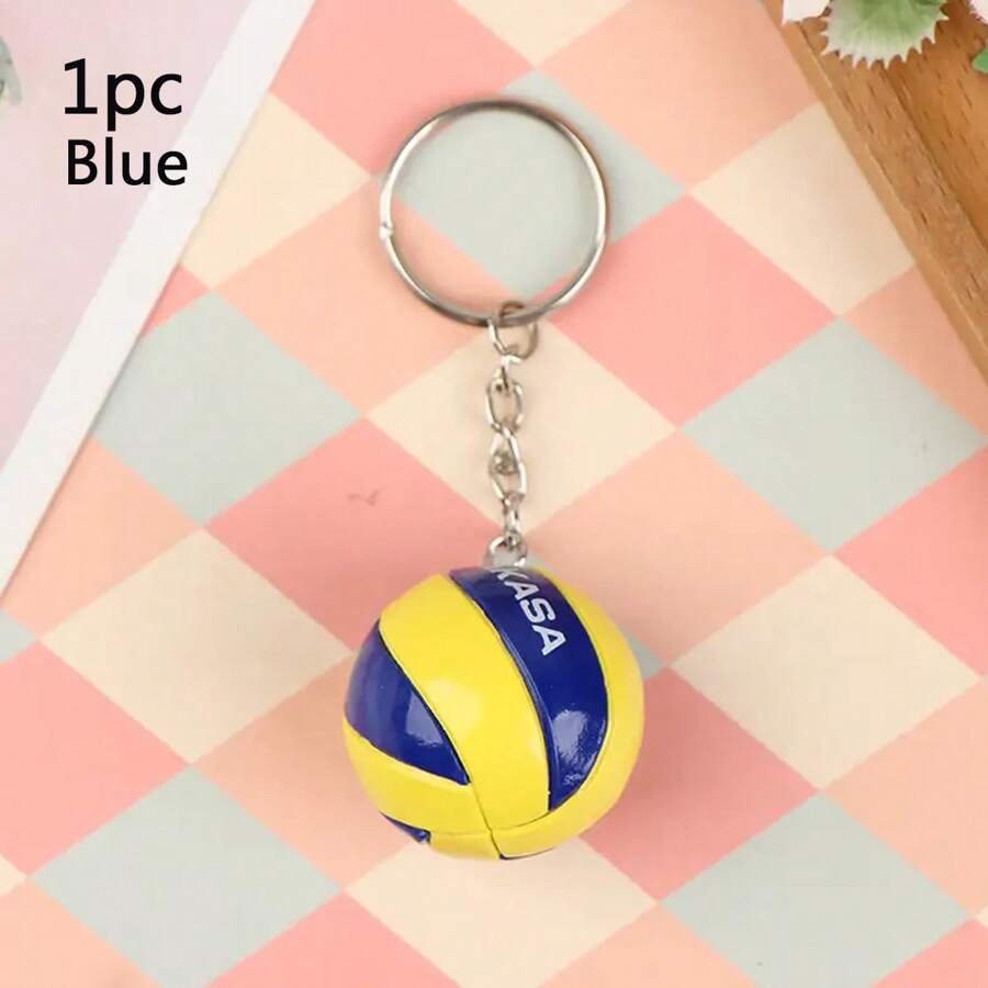 1pc Creative Volleyball Keychain, Cute Small Sports Ball KeyPendant Ornament, Gift For Men Women, Fashionable Mini Volleyball Keychain - Perfect For Sports Enthusiasts And Key Collectors - Blue - View 1