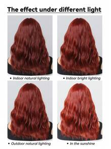 Red Brown Medium Body Wave Synthetic Wig With Bangs Red Curcly Hair For Women Daily Heat Resistant Wigs