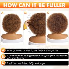 DZfirst 亚麻棕色 10 英寸非洲卷曲合成假发 70 年代 80 年代假发 大号弹性柔软自然蓬松假发 适合派对角色扮演日常佩戴 - 亞麻棕 - 查看 7