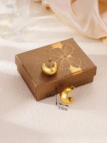 1對18k電鍍不銹鋼空心耳環,法式時尚ins風格,適合派對、約會和上班族 - 金黃色 - 查看 9