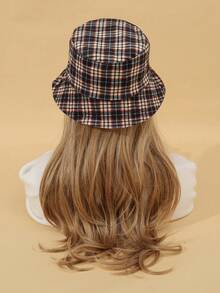 1頂時尚經典格紋和條紋拼色雙面可換桶帽,適用於戶外活動（登山,釣魚等）防風,防曬和保暖 - 彩色 - 查看 4