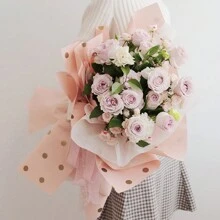 20 張/包韓式防水花卉包裝紙帶圓點和花卉圖案,厚花束包裝材料 - 淺灰紫 - 查看 8