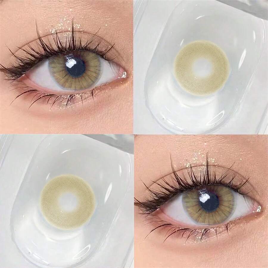 2pcs Annual Disposable Colored Contact Lenses, Yellow Cosmetic Eye Makeup Contact Lenses 14.5mm, Suitable For Whole Year, Eye Makeup Beauty Halloween Costume Cosplay - Yellow - View 1