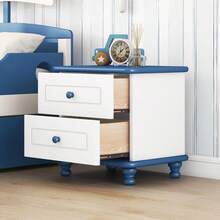 Wooden Nightstand With Two Drawers For Kids,End Table For Bedroom - 藍色 - 查看 7