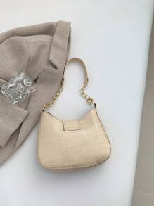 米色pu優雅簡約鱷魚紋肩背包,可容納大量物品,鏈條裝飾和扣環設計。適用於女性的日常上下班、購物、旅遊、假日、聚會、化妝存儲,以及作為送給女友或女性朋友的禮物,應節日或生日需求選擇。是時尚青年和時髦人士的流行時尚單品。 - 米色 - 查看 3