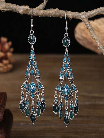 One Pair Of High-End Chinese Style Colorful Diamond Women Earrings