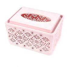 1個中空塑料紙巾盒封面,適用於家居客廳,矩形面紙容器 - 粉色 - 查看 1