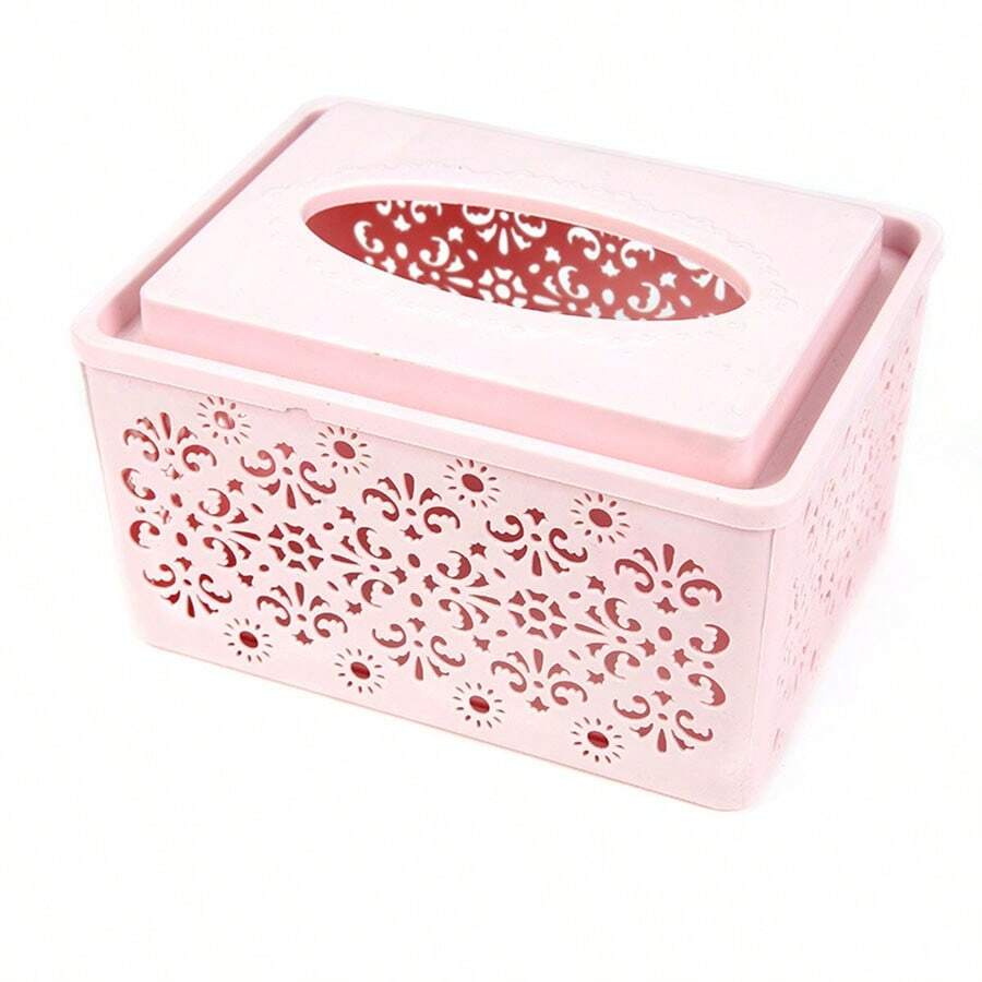 1個中空塑料紙巾盒封面,適用於家居客廳,矩形面紙容器 - 粉色 - 查看 1