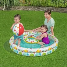 Bañera Hinchable Infantil Alberca Inflable Diseño Circular Aros De Hinchables Para Niños Con Pelota y Dona Salvavidas - Blanco - Ver 1