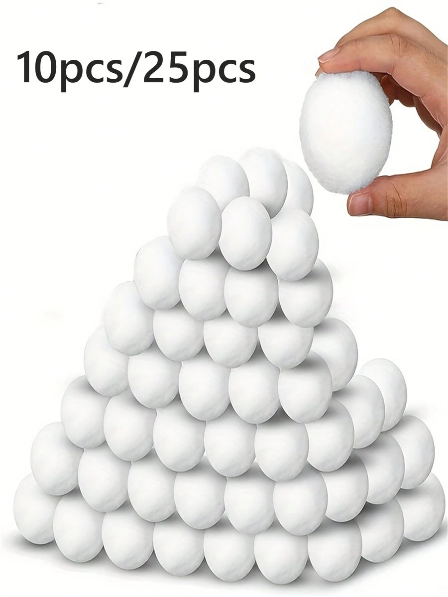 10/25pcs 1.97in Soft And Fluffy Artificial Snowball Indoor Snowball Fight Set, Snow Beach Toy Ball, Suitable For Indoor Or Outdoor Play - Safe, Clean, And Mud-Free Suitable For Christmas Fake Snowball Throwing Game - White - View 1