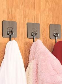 5pcs Wall Hooks, Adhesive Heavy Duty Wall Hooks, Transparent Reusable Seamless Punch-Free Hooks, Waterproof And Oilproof, Bathroom Utility Towel Mug Cups Spatula Can Opener Scissors Hooks, Kitchen Supplies - Grey - View 5