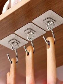 5pcs Wall Hooks, Adhesive Heavy Duty Wall Hooks, Transparent Reusable Seamless Punch-Free Hooks, Waterproof And Oilproof, Bathroom Utility Towel Mug Cups Spatula Can Opener Scissors Hooks, Kitchen Supplies - Grey - View 1