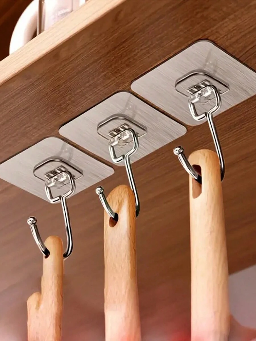 5pcs Wall Hooks, Adhesive Heavy Duty Wall Hooks, Transparent Reusable Seamless Punch-Free Hooks, Waterproof And Oilproof, Bathroom Utility Towel Mug Cups Spatula Can Opener Scissors Hooks, Kitchen Supplies - Grey - View 1