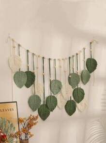 1PC Bohemian Wall Hanging,   Leaf Decoration Pendant Hanging With  Tassel Pendant Decoration, Bedroom, Living Room, Kitchen Decoration(Avocado Green) - Avocado Green - View 1