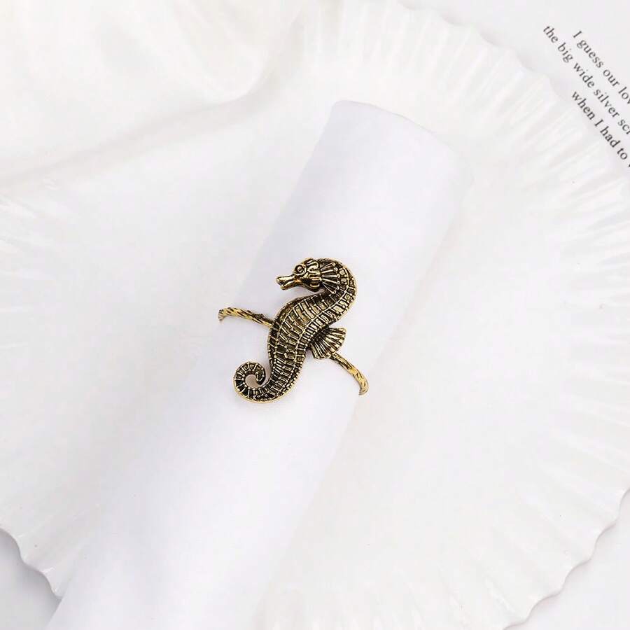 1只海洋金屬海馬餐巾環 - 金色 - 查看 1