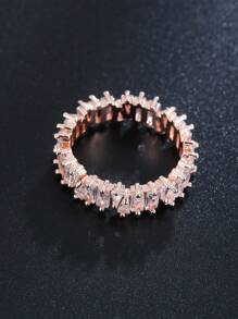 Anillo de compromiso con corte rectangular clásico de circonita cúbica, joyería de lujo para boda y fiesta chapada en oro de 18K para mujeres - Oro rosa - Ver 2