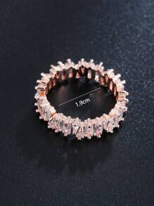 Anillo de compromiso con corte rectangular clásico de circonita cúbica, joyería de lujo para boda y fiesta chapada en oro de 18K para mujeres - Oro rosa - Ver 4