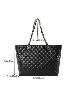 棉異材質大容量手提包pu皮革紋理肩袋,適用於工作和學校的休閒,手提包手袋肩袋大型時尚袋新的秋冬手提包手袋電腦錢包辦公室手提包 - 黑色 - 查看 7