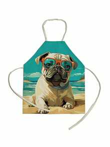 1件喜悅狗卡通動物印花單面亞麻圍裙 - 彩色 - 查看 2