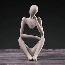 1pc Sandstone Resin Thinker Statue Decorative Sculpture Creative Office Home Decoration - Grey - View 3