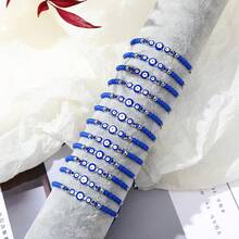 12pcs Fashionable Men's Blue Braided Bracelet Set With Three-Eyed Charm, Suitable For Couple's Lucky Bracelet - Blue - View 6