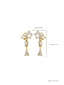 CHOSHILAR 1pair Cubic Zirconia & Dangle Waterdrop Shaped Pendant Earrings For Women. Retro Elegant All-Match Design. Can Be Worn In Any Season. - Yellow Gold - View 6