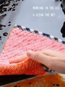 1 Pc Kitchen Cleaning Rag, Microfiber Cleaning Rag, Suitable For Kitchen, Restaurant, Room,Bathroom - Red - View 3