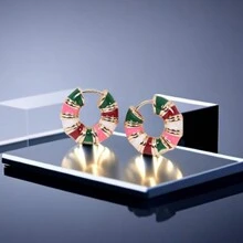 2024春季歐式風格銅滴釉耳環1對,純銅工藝製作,春天的顏色。適合女性春節/大學/商業/節日/派對/日常佩戴 - 女孩氣息艷麗色彩銅耳環 - 查看 8