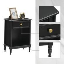 Hodeffior Bedside table, side table with drawer, bedside table open compartment, coffee table, nightstand, nightstand, nightstand, telephone table, bedside tables, night console, storage table for bedroom, living room, black and gold