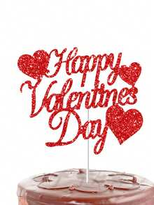 5pcs Red Glitter Valentine'S Day Cake Topper With Heart Shaped Stick, Selected Decorations For Valentine'S Day Themed Party Cake Decor Supplies - Red - View 6
