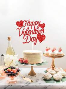 5pcs Red Glitter Valentine'S Day Cake Topper With Heart Shaped Stick, Selected Decorations For Valentine'S Day Themed Party Cake Decor Supplies - Red - View 9