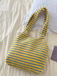 1pc Solid Color Pu Material Lock Catch Hand Bag & Crossbody Bag For Girls, Suitable For Daily Use - Yellow - View 5