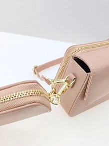 小型信使手機錢包柔軟PU時尚翻蓋手機錢包，拉鍊多功能大容量手機錢包，雙層手機錢包大容量卡片套 - 粉色 - 查看 4