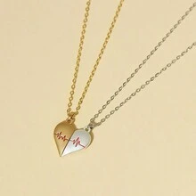 1pair Heart Shape Pendant Magnet Attraction Couple Necklaces, Valentine's Day Gift For Girlfriend - Gold - View 3