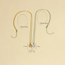 1pair Heart Shape Pendant Magnet Attraction Couple Necklaces, Valentine's Day Gift For Girlfriend - Gold - View 2