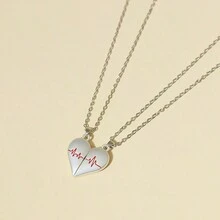 1pair Heart Shape Pendant Magnet Attraction Couple Necklaces, Valentine's Day Gift For Girlfriend - Gold - View 7