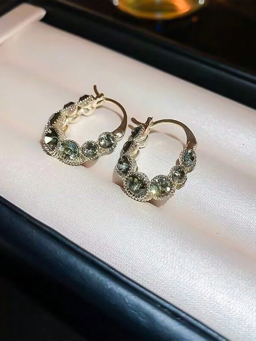 1 對橢圓形雙面水晶吊墜耳環,別緻簡約精緻華麗女士珠寶 - 彩色 - 查看 1