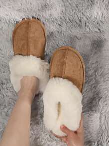 Women's Fuzzy Memory Foam Slippers Fluffy Winter House Shoes Indoor And Outdoor, Plush Bedroom Slippers, Fashionable Women Home Slippers Boots Sandals - 棕色 - 查看 1