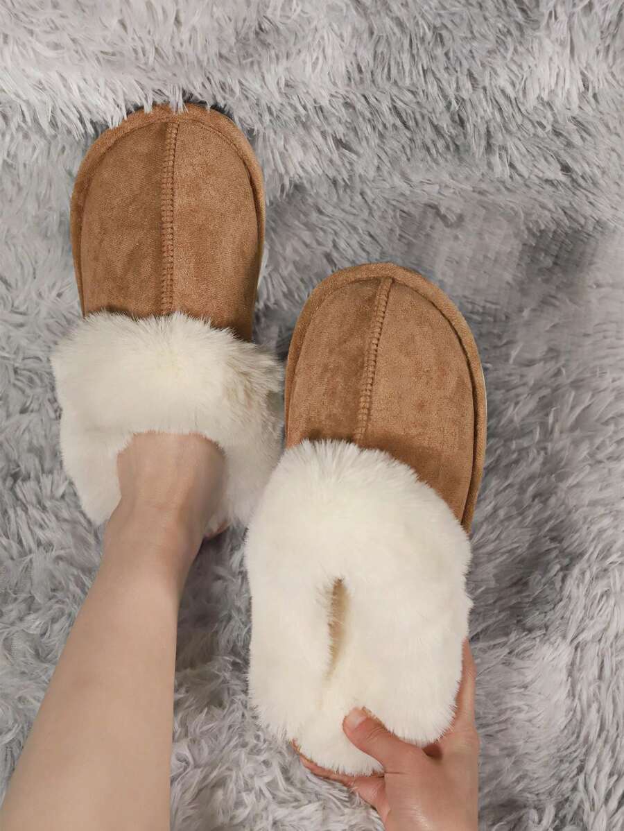 Women's Fuzzy Memory Foam Slippers Fluffy Winter House Shoes Indoor And Outdoor, Plush Bedroom Slippers, Fashionable Women Home Slippers Boots Sandals - 棕色 - 查看 1
