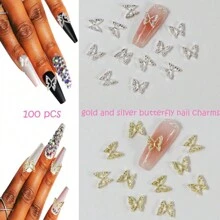 KACHIMOO 3D Bướm Quyến Rũ Móng Tay, 100 Miếng Móng Tay Bướm Quyến Rũ Bạc Và Vàng Cho Móng Tay Acrylic Thủ Công DIY Phụ Kiện Nghệ Thuật Làm Móng Đá Quý Đồ Dùng Làm Móng - Nhiều màu - Xem 4