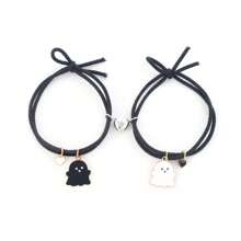 2 pièces/set Bracelets élastiques mignons à cœur magnétique et fantôme noir/blanc, cadeau d'amitié pour les meilleurs amis, sœurs, couples